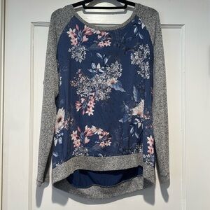 KUT FROM THE KLOTH mixed media blue floral top size XL